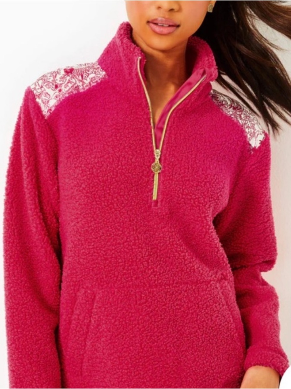 Lilly Pulitzer Wallen Sherpa Half- Zip. Size XL